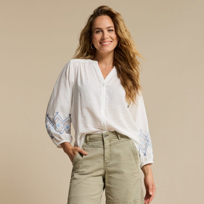 Red Button Blouse White Blue