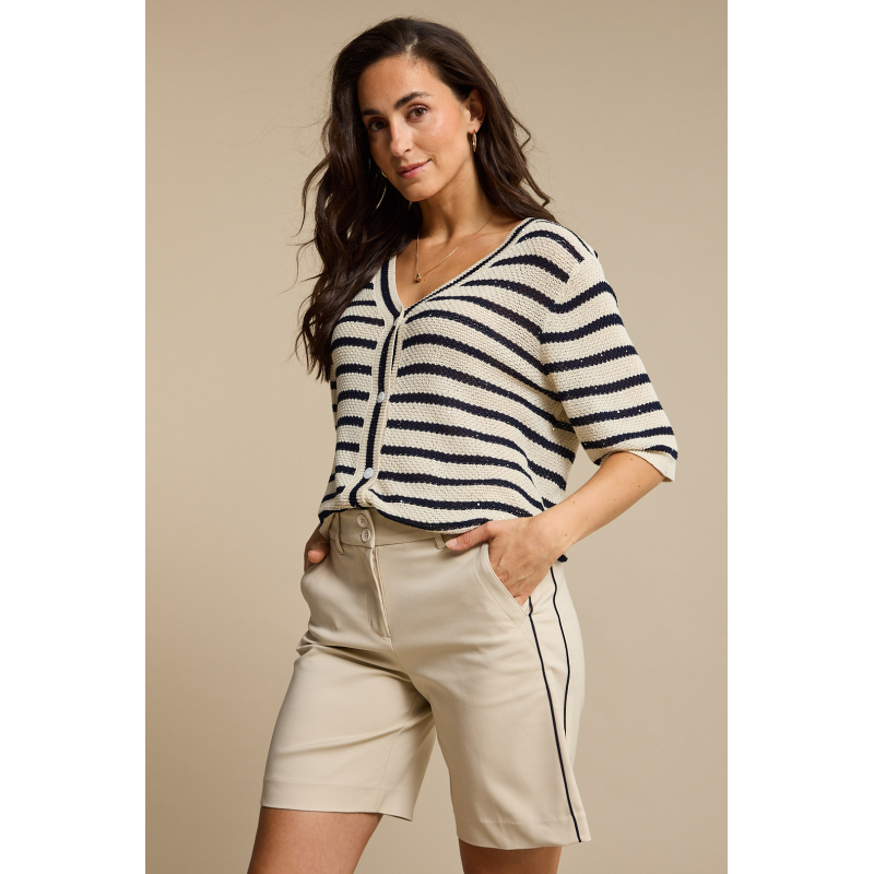 Red Button Vest Stripe Pearl Dark Blue