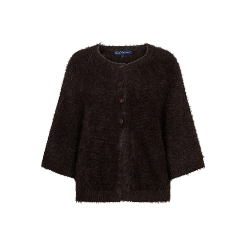 Red Button Vest Fuzzy Poncho Espresso