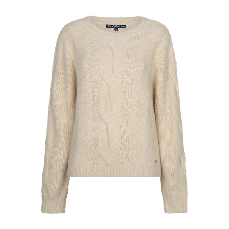 Red Button Trui Sweet Fluffy Cable Light Sand
