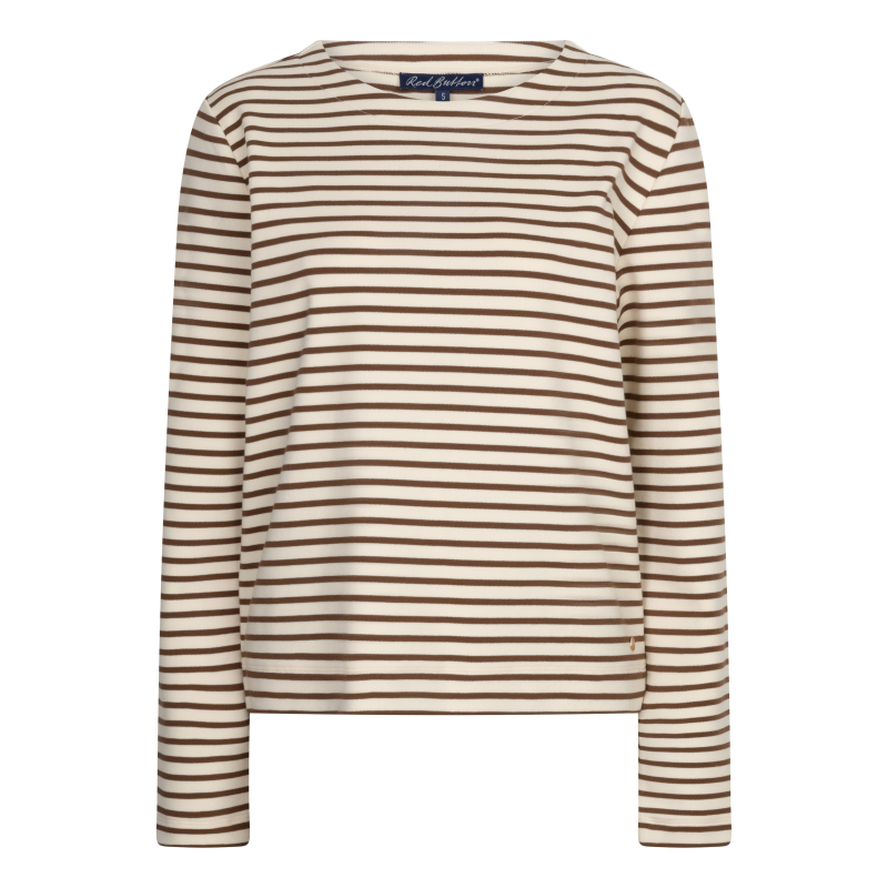 Red Button Longsleeve Shirt Terry Stripe Creme Espresso
