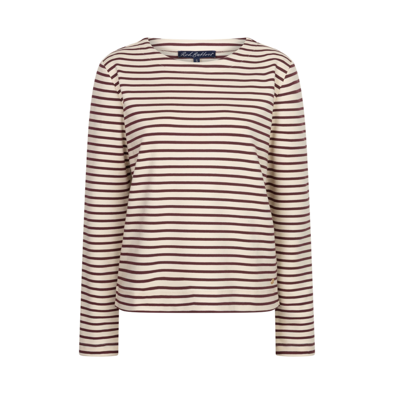 Red Button Longsleeve Shirt Terry Stripe Creme Dark Berry