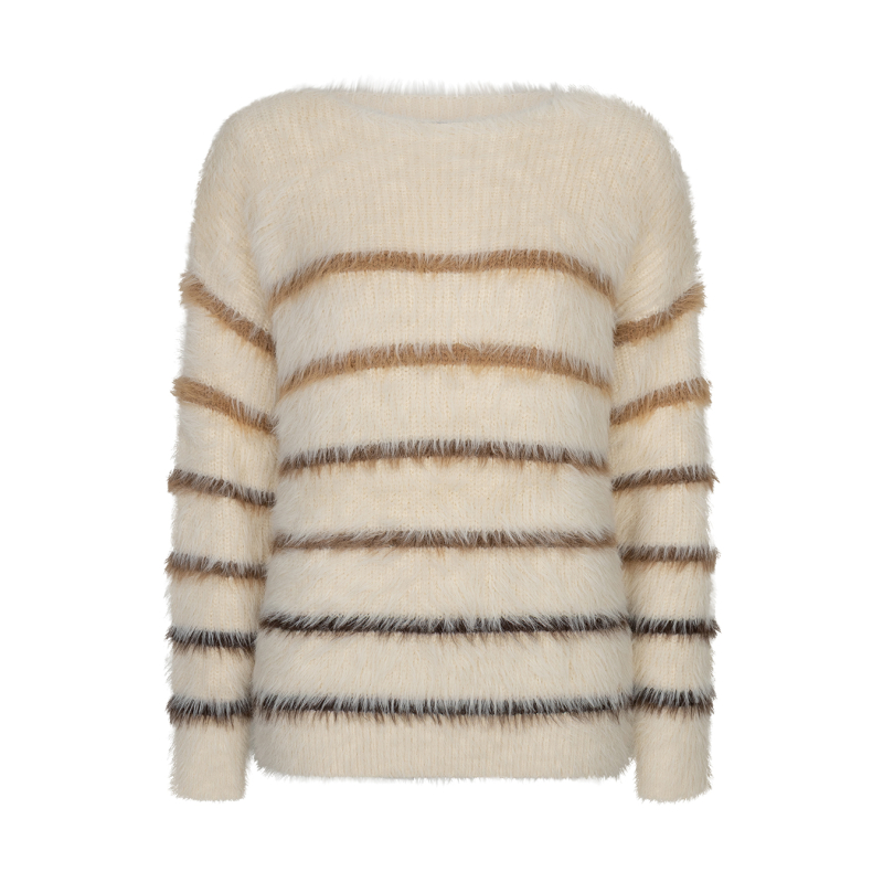 Red Button Trui Fuzzy Stripe Creme Brown