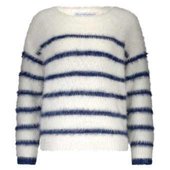 Red Button Trui Fuzzy Stripe Ecru Indigo