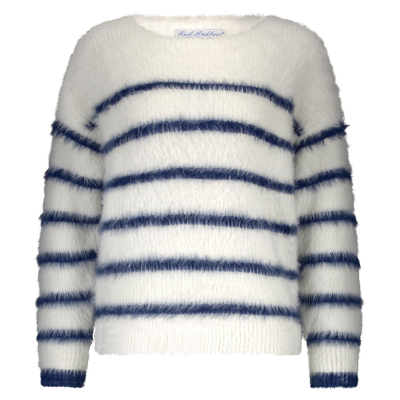 Red Button Trui Fuzzy Stripe Ecru Indigo