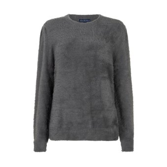 Red Button Sweater Fuzzy Lava Grey