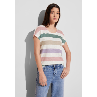 Street One T-Shirt Striped Off White