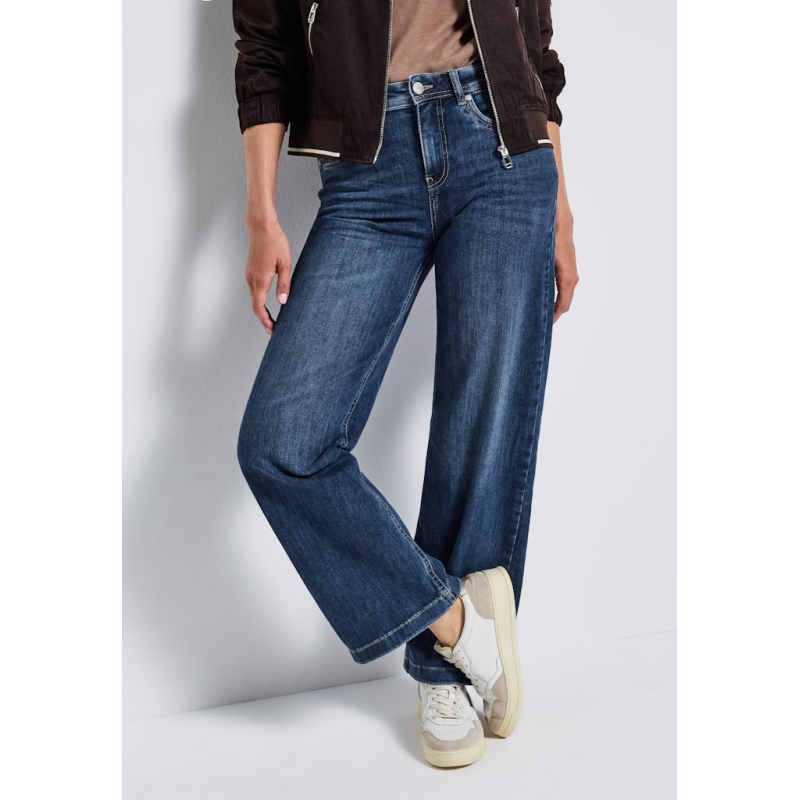 Street One Jeans Wide Mid Blue Soft Washed