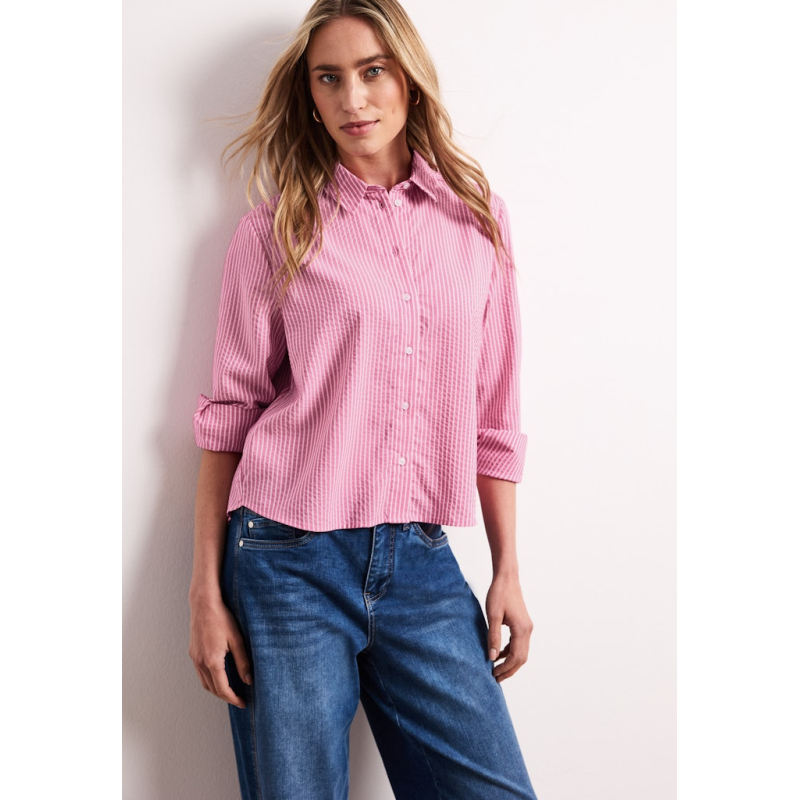 Street One Blouse Seersucker Striped Magenta Dream