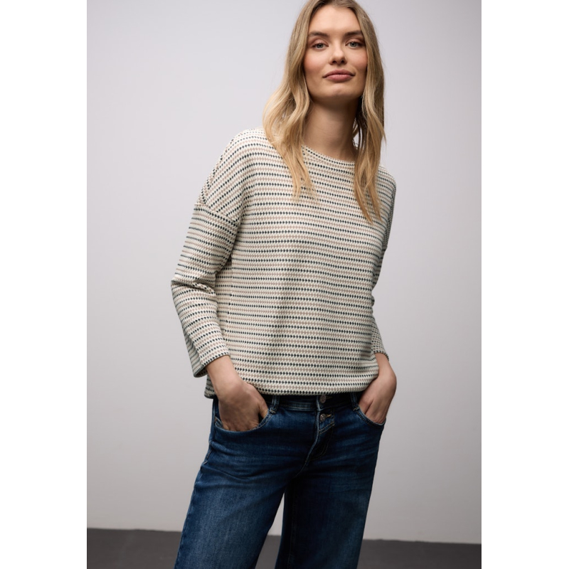 Street One Shirt Knit Striped Off White