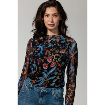 Tramontana Top Mesh Florals Black