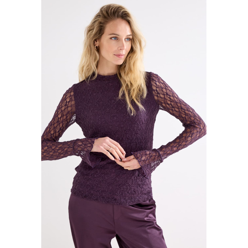 Tramontana Top Flared Cuff Aubergine Noir