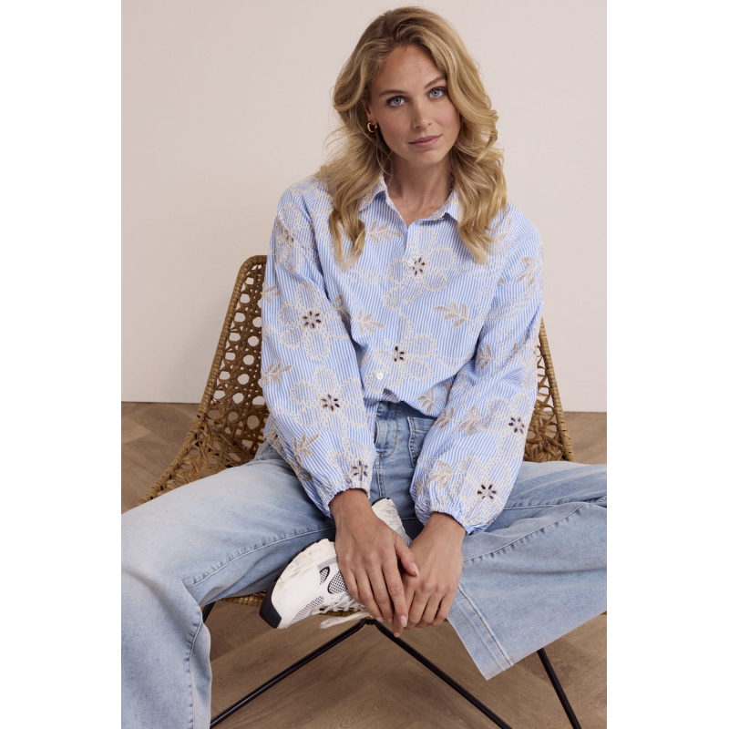Tramontana Blouse Embroidery Flower Breezy Blue