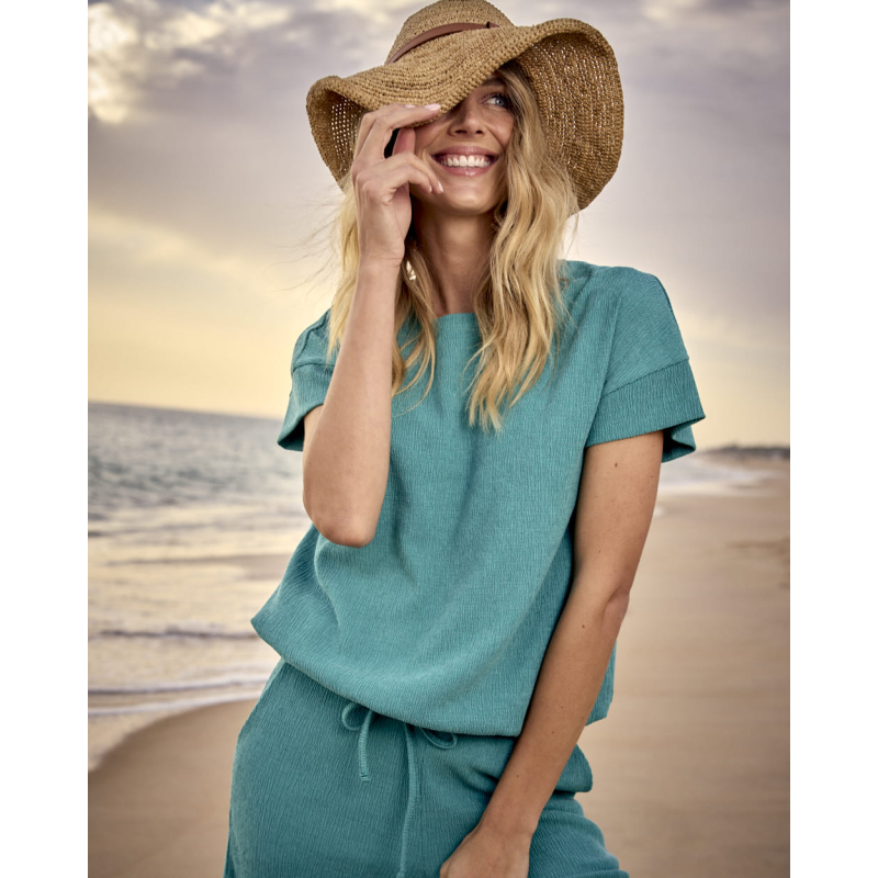 Tramontana Top Crinkled Deep Aqua Blue