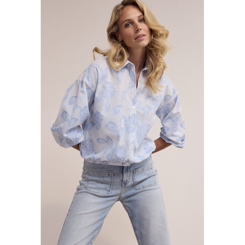 Tramontana Blouse Striped Flower Breezy Blue
