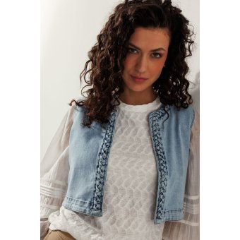 Tramontana Denim Gilet Braided Light Blue