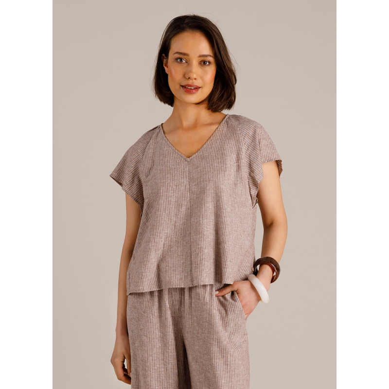 Yest Top Manon Coffee Brown Off White