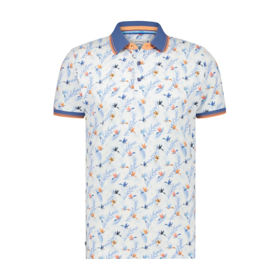A Fish Named Fred Polo Shirt Hummingbird Floral Light Blue