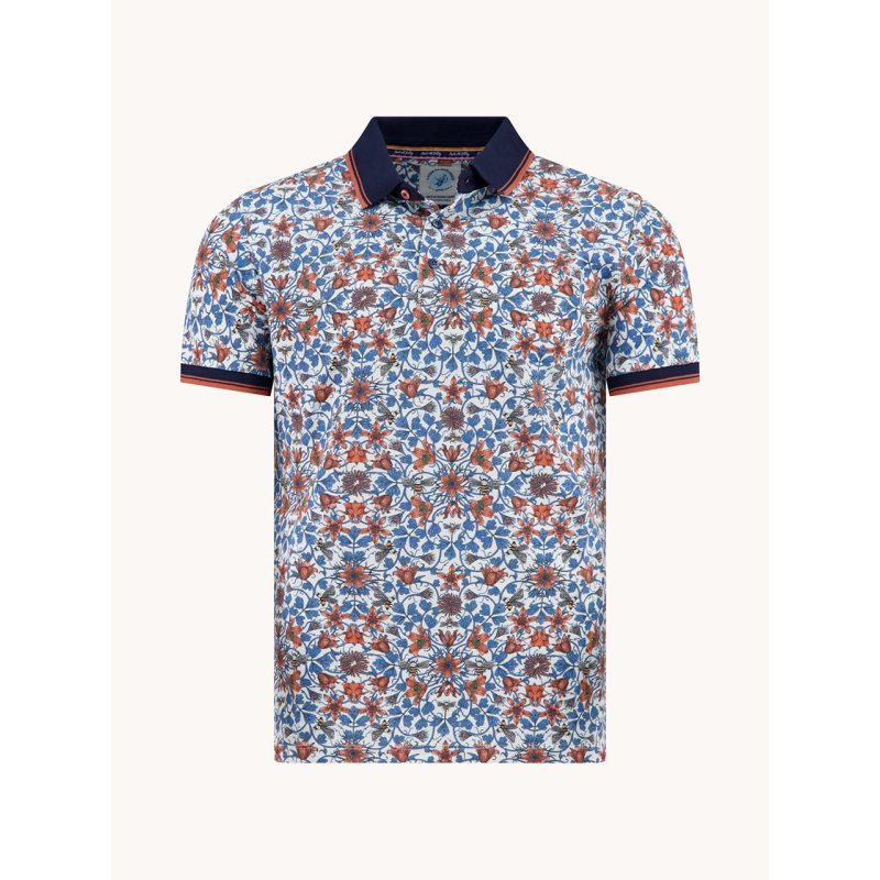 A Fish Named Fred Polo Shirt Art Nouveau Cobalt