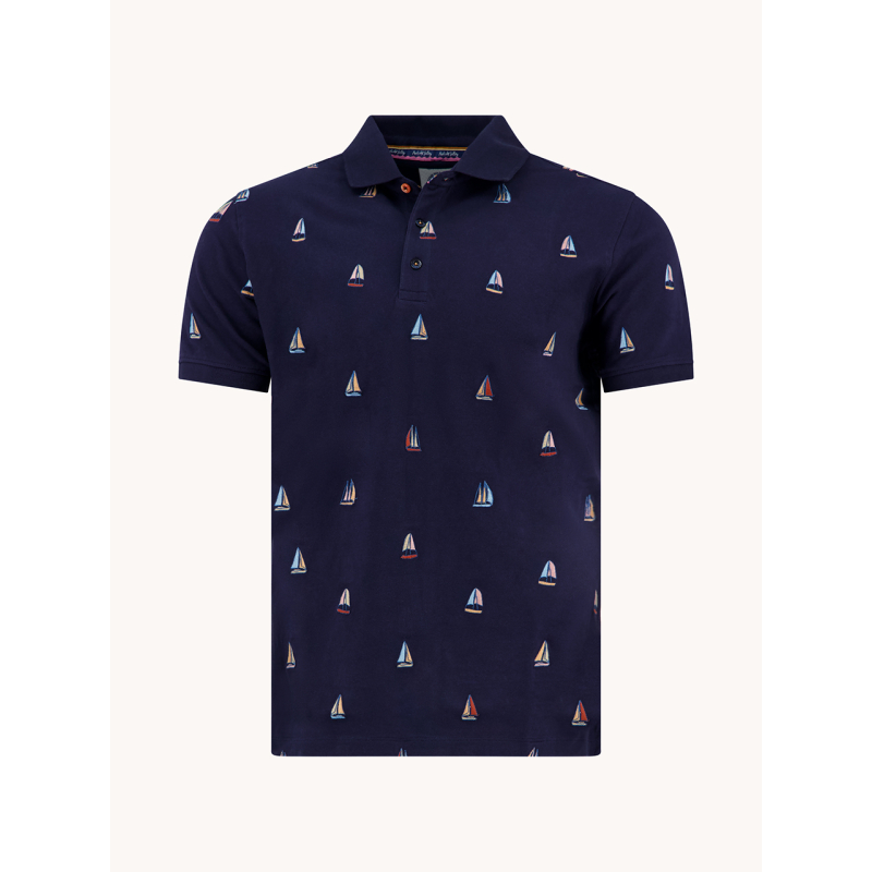 A Fish Named Fred Polo Shirt Sailing Boats Navy