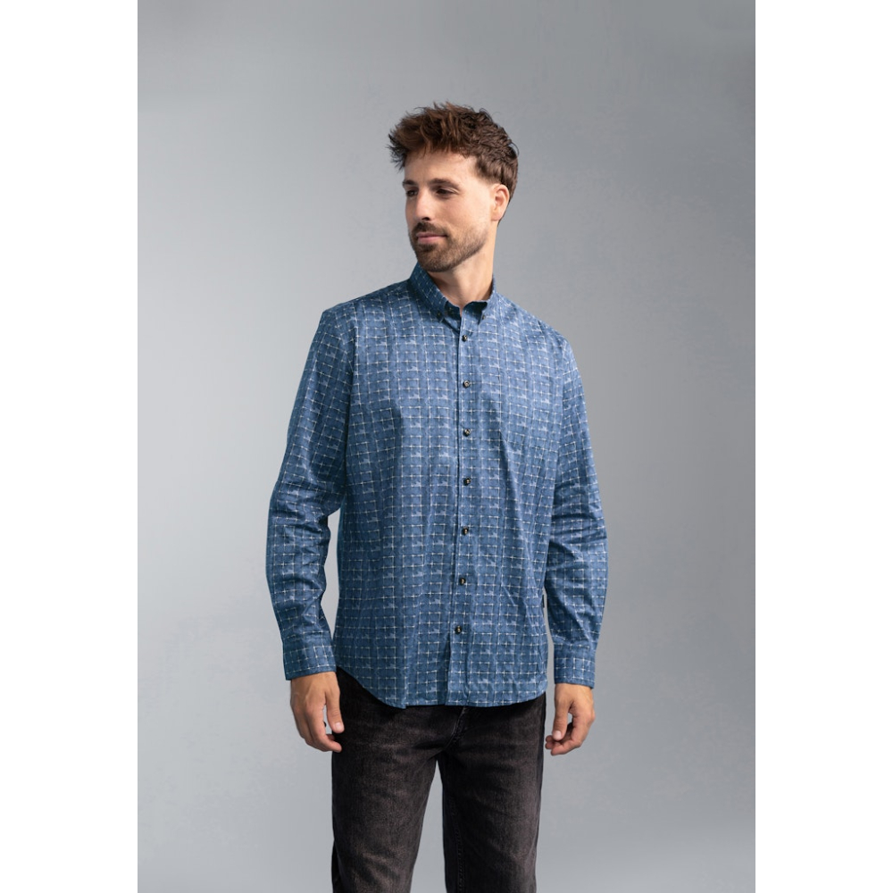 BlueFields Overhemd Grijsblauw Wit