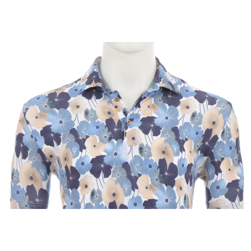 Eden Valley Polo Shirt Flowers Mid Blue