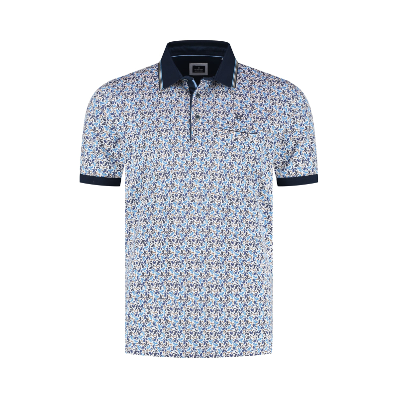 Fellows United Polo Shirt Daisy Flower Mid Blue