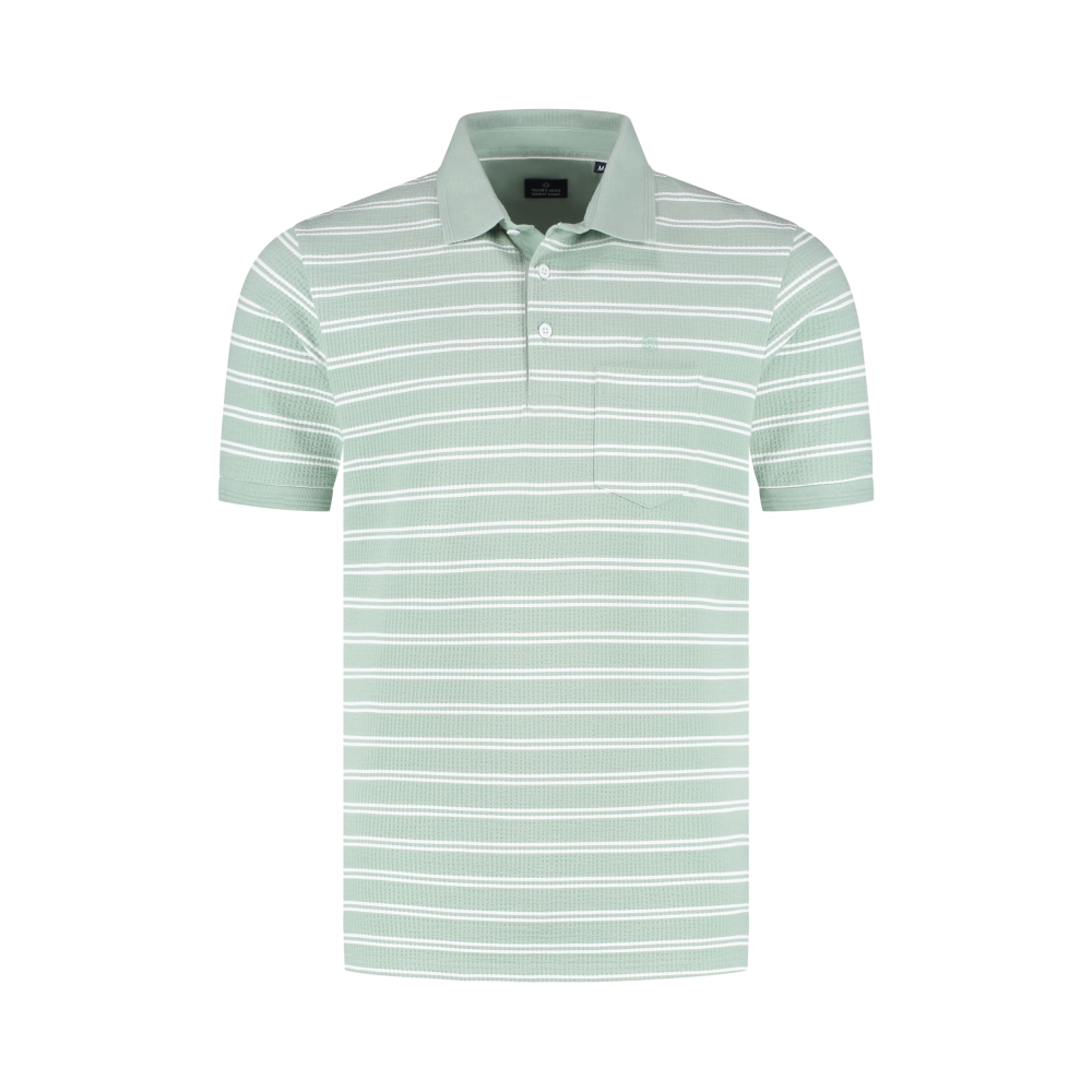 Fellows United Polo Shirt Striped Mid Green