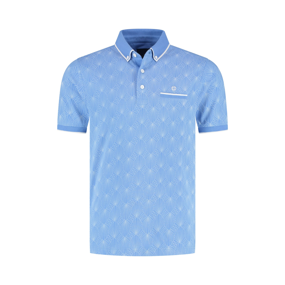Fellows United Polo Shirt Abstract Mid Blue