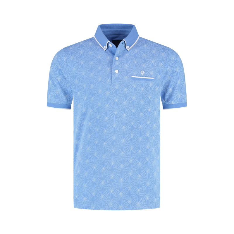 Fellows United Polo Shirt Abstract Mid Blue