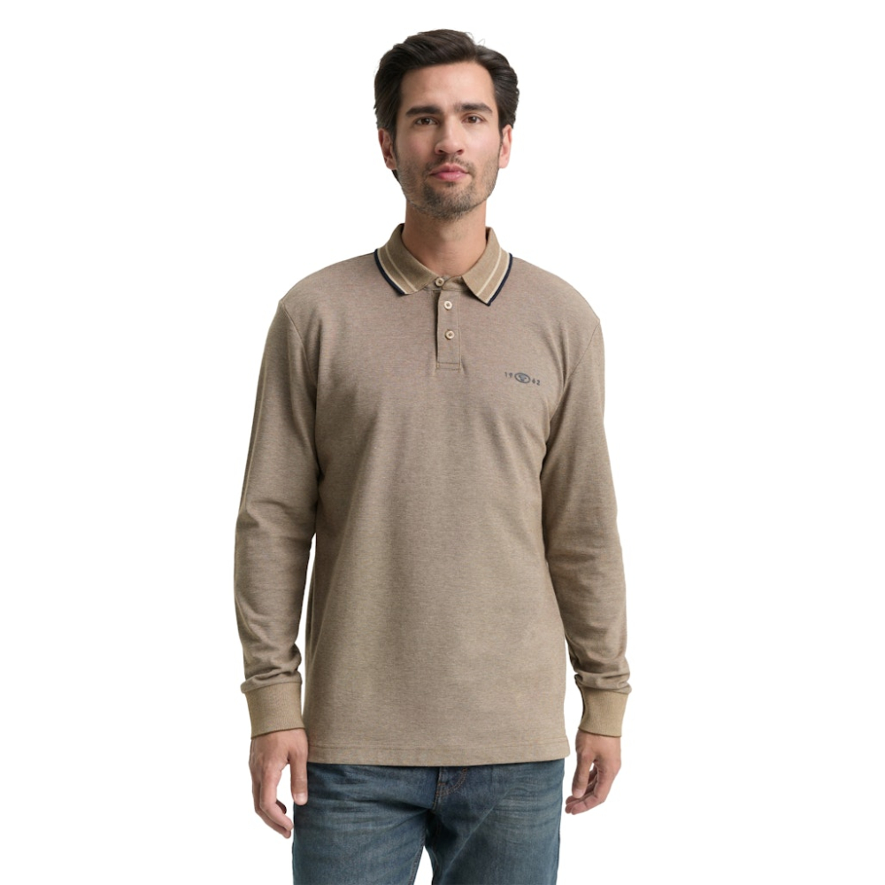 Tom Tailor Longsleeve Polo Shirt Cashew Beige
