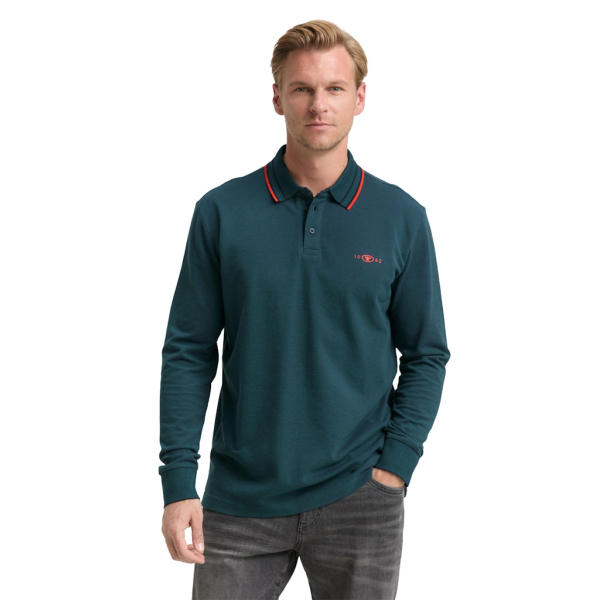 Tom Tailor Longsleeve Polo Shirt Navy Green