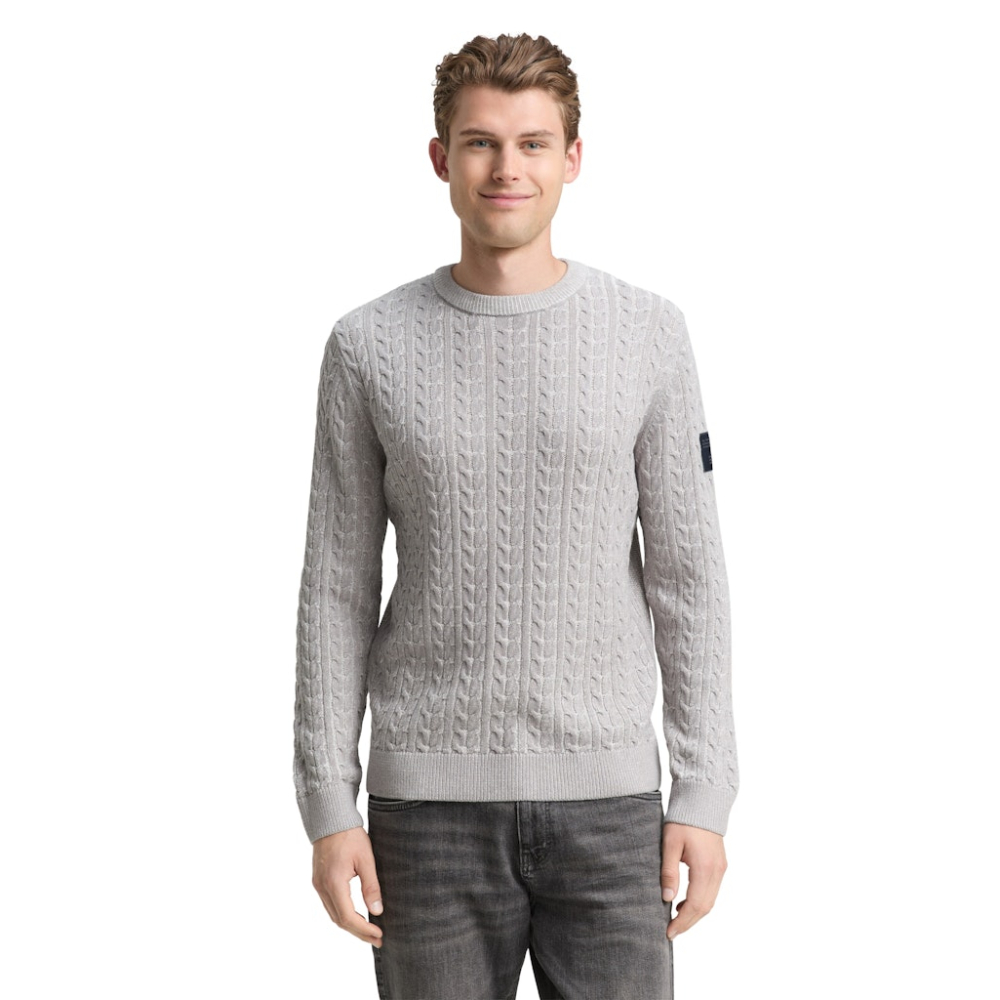 Tom Tailor Trui Cable Grey Off White