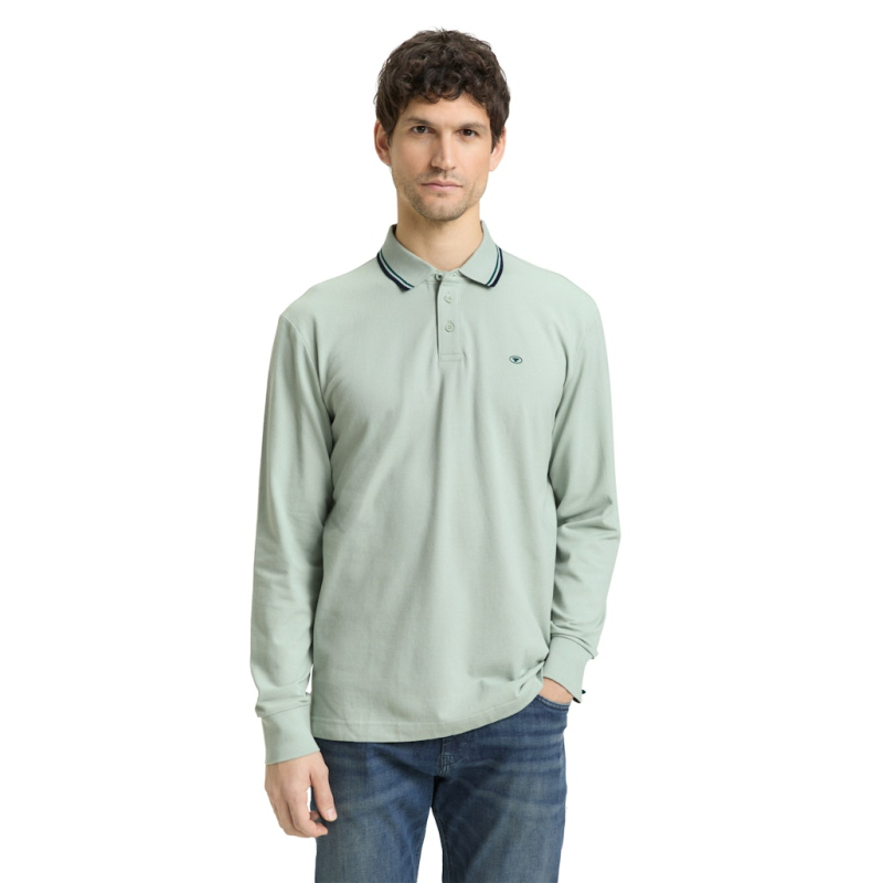 Tom Tailor Longsleeve Polo Shirt Soft Greyish Green