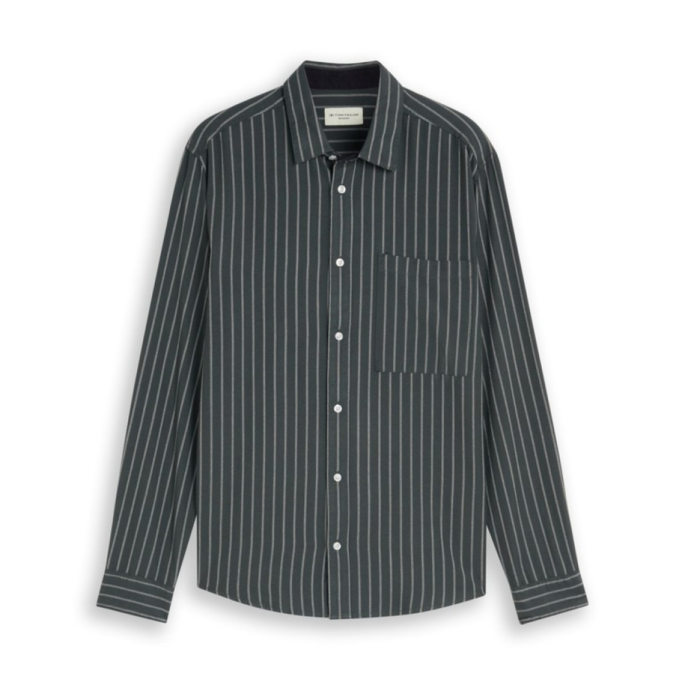 Tom Tailor Shirt Striped Darkest Olive White