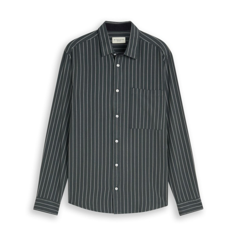 Tom Tailor Shirt Striped Darkest Olive White