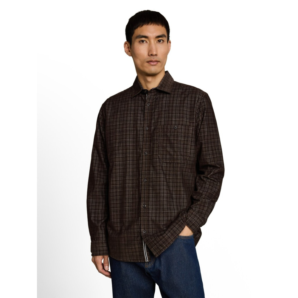 Tom Tailor Shirt Corduroy Checked Dark Brown