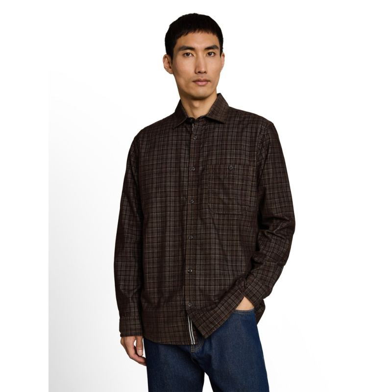 Tom Tailor Shirt Corduroy Checked Dark Brown