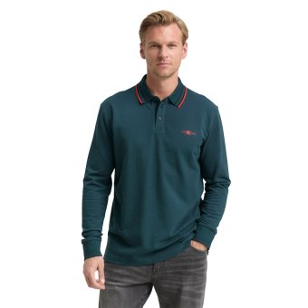 Tom Tailor Longsleeve Polo Shirt Navy Jasper Green
